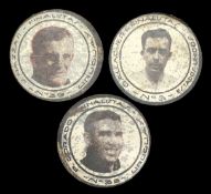 A trio of metal discs from a numbered collector's set portraying players who took part in the