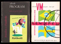 Ten 1958 World Cup programmes,
comprising the Brazil v Sweden final, the Brazil v France semi-final,