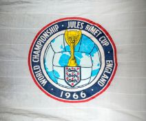 A large official 1966 World Cup stadium flag,
printed World Cup logo to centre of white linen