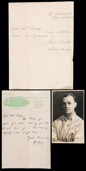 A postcard and two letters signed by Fred Tilson,
the postcard portraying Tilson in his England