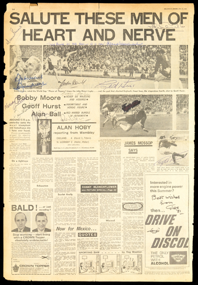 Fifteen 1966 World Cup souvenir newspapers including two autographed examples,
a Sunday Express 31st