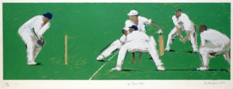 Ruskin Spear limited edition cricket print,
titled A THIN EDGE, signed in pencil, dated 1989 and