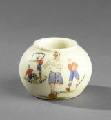 A stoneware match holder with football decoration dated 1905,
by Robinson & Leadbeater, the base