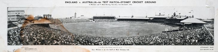 Bodyline: A framed photographic souvenir of the First Test Match at Sydney 3rd December 1932,
a 7 by