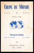 A rare programme for the 1938 World Cup semi-final Hungary v Sweden,
played at the Parc Des Princes,