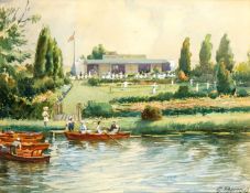 An original watercolour of the lawn tennis courts at the Coronation Tea Gardens situated on the