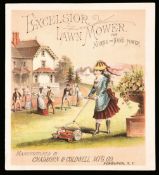 A single-sheet illustrated price list for the "Excelsior Lawn Mower For Horse or Hand Mower" circa