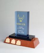 Oxford United FC Player of the Year trophy presented to Dave Langan in season 1984-85,
in the form
