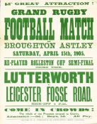 A collection of 65 rare survivals of Leicestershire Rugby Union posters from the Edwardian era,
with