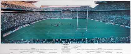 A Joel Stransky signed photographic panorama of the decisive drop goal in South Africa's victory