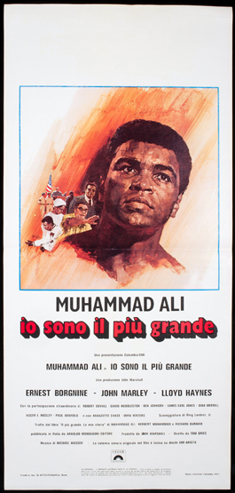 Italian movie poster for the film 'The Greatest' featuring Muhammad Ali,
'io sono il piu grande',