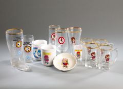 1966 World Cup glasses and ceramics,
seven half-pint ale glasses all with printed images of World