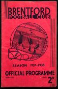 14 Brentford home programmes season 1937-38,
Blackpool, Charlton, Fulham, Huddersfield, Leeds,