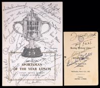 A multi-signed 1960 Daily Express Sportsman of the Year luncheon menu,
held at the Savoy Hotel,