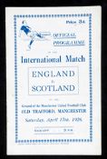 England v Scotland international programme played at Old Trafford, Manchester, 17th April 1926,