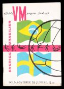 1958 World Cup final programme Brazil v Sweden,
played at the Rasunda Stadium, Solna, 29th June,