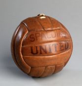 A leather football signed by the Arsenal football team circa 1936,
George Allison, Alex James, Jimmy