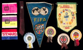 1966 World Cup pennants, rosettes and armbands,
including a FIFA pennant; the lot also including two