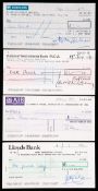 A collection of £1 cheques signed by England footballers Stanley Matthews, Bryan Robson & Peter