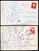 Two postcards signed by the Sweden international football team in 1948,
the cards sent from Vienna