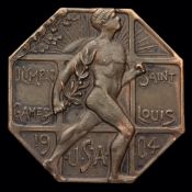 A 1904 St Louis Olympic Games athlete's participation medal,
without any traces of loop at top edge,