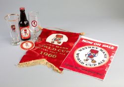 Watney Mann Ale 1966 World Cup memorabilia,
three unopened half pint ale bottles, 9 stem half pint