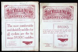 Two Aston Villa home programmes,
the first v Leicester Fosse 31st October 1908 and the reserves v