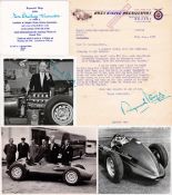 Raymond Mays-signed B.R.M. memorabilia,
comprising a signed 1957 letter on Owen Racing