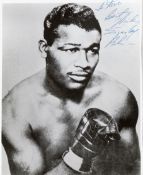 A signed Sugar Ray Robinson b&w picture,
9 by 7in., signed in blue biro with personalisation from