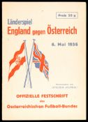 A rare official programme for the Austria v England international match played in Vienna 6th May