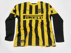 Alejandro Mendez: a yellow & black striped Penarol No.4 jersey from the match v Torino for the
