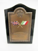 A bronze & enamel plaque for the England v Italy athletics FC International match at the White