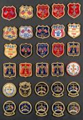 A decorative display of Ryder Cup blazer badges,
a collector's set mounted on a backboard with