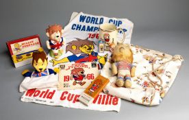 A collection of 1966 World Cup Willie merchandising,
all bearing imagery of the official mascot,