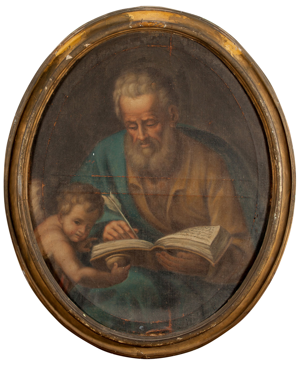 Scuola Bolognese del XVIII secolo, “San Matteo”, olio su tela (prima tela), prima metÃ del XVIII