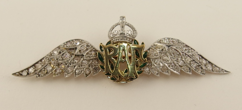 A diamond set RAF sweetheart brooch the wings pave set with old cut diamonds, to an approximate
