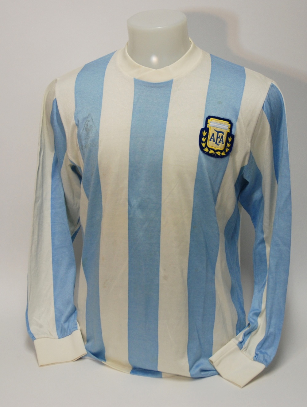 A blue and white Argentina v. USSR International shirt No.10, with crew-neck collar and