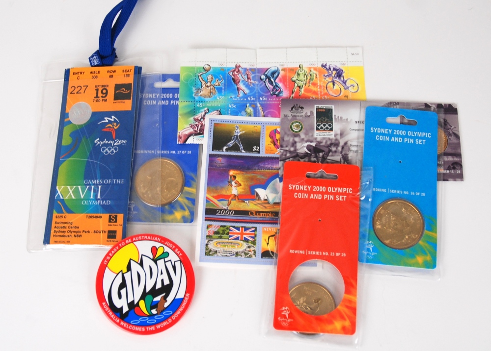 Sydney Olympics 2000: Four commemorative coins, rowing, badminton, boxing, an uncirculated $1