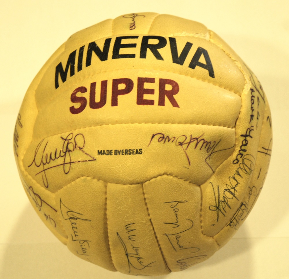 Centenary F.A.Cup final: a white Minerva Super leather football bearing twenty-seven Manchester City