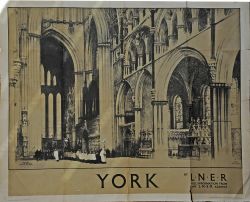 LNER Poster `York` by Fred Taylor, Q/R size. Ink style drawing of the Minster interior. Published by