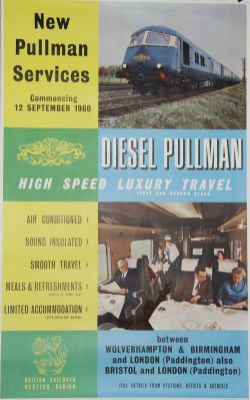Poster `New Pullman Services - Commencing 12th Sept 1960`, D/R size. Photographic style with the