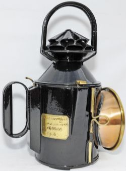 GNR double pie-crust Handlamp brass plated `Great Northern Railway WALTHAM No 6`. Matching top and