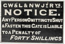 GW & LNW Jt Rys Cast iron Forty Shillings Gate Notice. Face restored rear original.