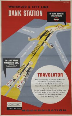 Poster, British Railways `Waterloo and City Line Banks Station - Travelator` by Studio 7, D/R
