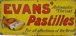 Enamel Advertising Sign `Evans Antiseptic Throat Pastilles For All Affections Of The Throat`, 24"