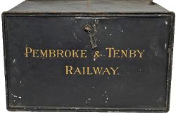 Pembroke & Tenby Railway metal Letter/Deed Box 18¼" x 14" x 11½". Painted in gold lettering with