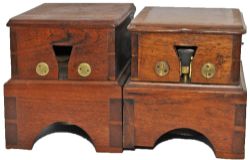 A pair of mahogany cased `underslung` Block Bells. Both simple construction with bell hidden