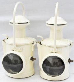 BR(E) Loco Lamps, a pair, both tastefully restored in white. One has complete interior, the other