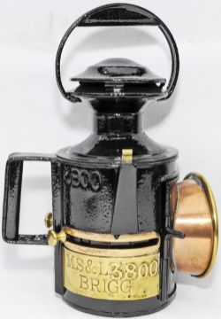 Manchester Sheffield & Lincoln Railway Sliding Knob Handlamp brass plated `MS&L 3800 BRIGG`. The