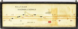 Signal Box Diagram WALTHAM housed in original glazed frame measuring 38" x 13½". One end shows `From